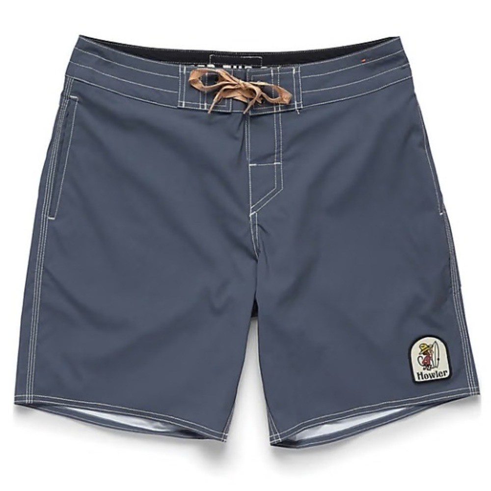 Howler Brothers Men's Navy Blue Swim Trunks with Tan Drawstring
